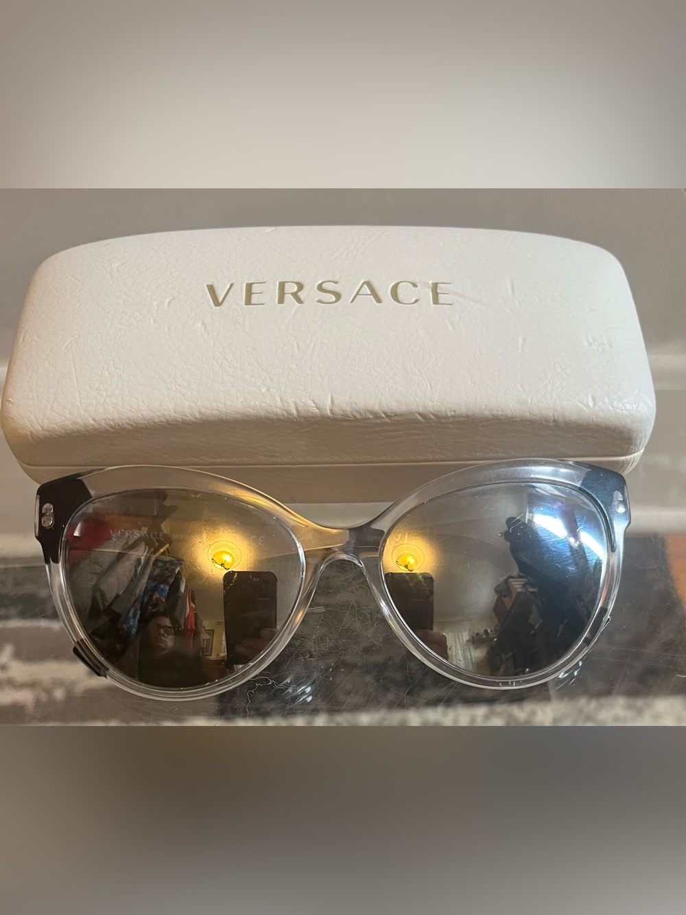 Versace VE4338 Cat-Eye Sunglasses Grey Frame Iconic Medusa Logo + Hard Case